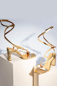 SHOES - Strappy Block Heel • Gold