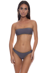 LULI CHIC - Luxe Stitch Free Form Bandeau Top & Seamless Wavy Ruched Back Bottom • Piedra Gris