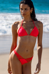 COSITA BUENA - Wavy Triangle Top & Strappy  Ruched Back Bottom • Bombshell Red Campaign
