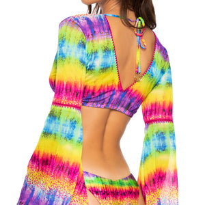 AFTERGLOW - Stitched Bell Sleeve Crop Top