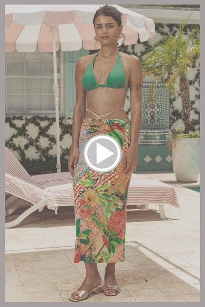 LULI CHIC - Luxe Stitch Triangle Halter Top & Ring Maxi Skirt • Palma