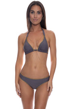 LULI CHIC - Luxe Stitch Triangle Triangle Halter Top & Luxe Stitch Seamless Full Ruched Back Bottom • Piedra Gris