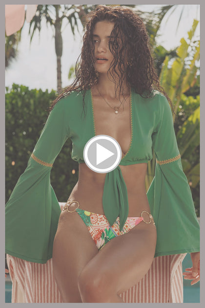 LULI CHIC - Luxe Stitch Bell Sleve Crop Top & Opulent Eden Ring Brazilian Bottom • Palma