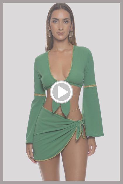 LULI CHIC - Luxe Stitch Bell Sleve Crop Top & Luxe Stitch Sarong Mini Skirt • Palma