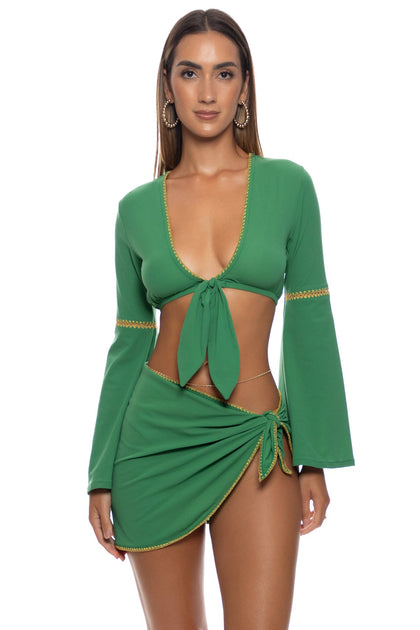 LULI CHIC - Luxe Stitch Bell Sleve Crop Top & Luxe Stitch Sarong Mini Skirt • Palma