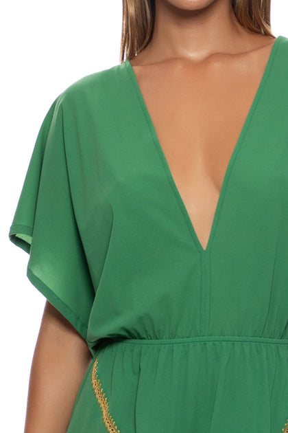 LULI CHIC - Luxe Stitch Playera V-neck Ruffle Dress • Palma