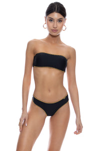 LULI CHIC - Luxe Stitch Free Form Bandeau Top & Seamless Wavy Ruched Back Bottom • Black