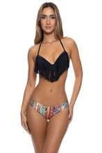 COSITA BUENA - Plunge Push Up Fringe Underwire Top & Seamless Ruched Back Full Bottom • Black