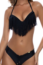 COSITA BUENA - Plunge Push Up Fringe Underwire Top & Drawstring Ruched  Bottom • Black