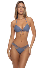 COSITA BUENA - Molded Push Up Bandeau Halter Top & Strappy  Ruched Back Bottom • Blue Moon