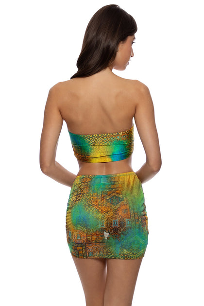 MYSTIC SEAS - Double Loop Bandeau Crop Top  & Scrunch Up Mini Skirt • Multicolor