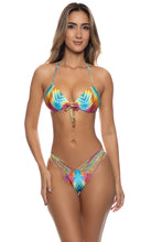 PLAYA VERANO - Molded Push Up Bandeau Halter Top & Strappy Ruched Back Bottom • Multicolor
