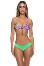 SOL BRILLANTE - Molded Push Up Bandeau Halter Top & Pucher Band Ruched Minimal Coverage Bottom • Multicolor