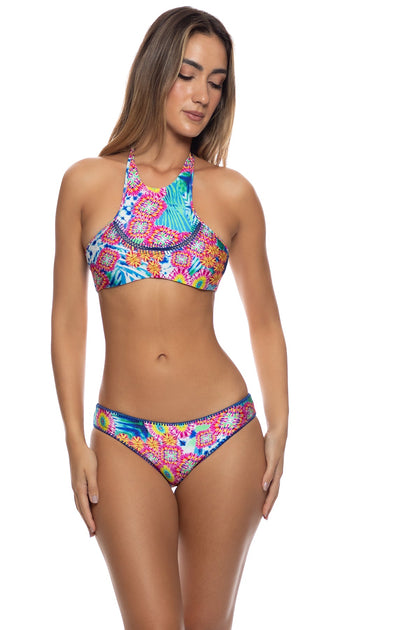 BEAUTIFUL MESS - Curve Stitched Reversible High Neck Top & Full Bottom • Multicolor