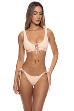 JAGGED BOMBSHELL - Lace Up Bralette & Wavy Ruched Back Tie Side Bottom • Peachin