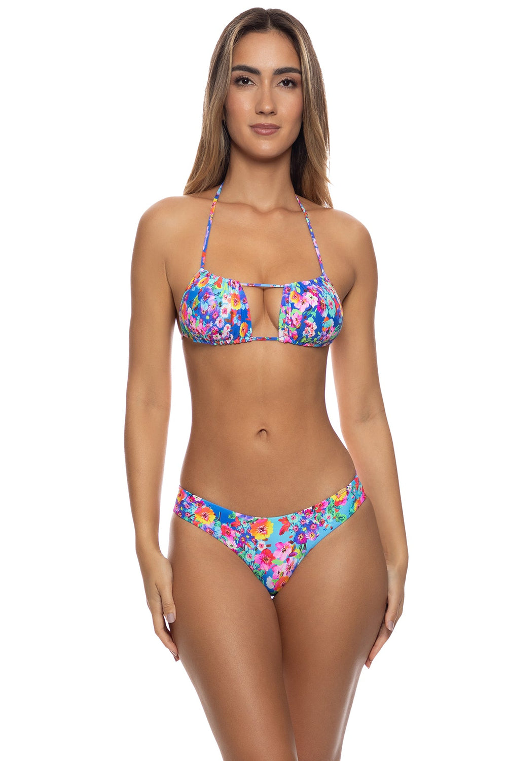 WATER BLOSSOMS - Multiway Scrunched Cup Bandeau & Wavy Ruched Back  Bottom • Multicolor