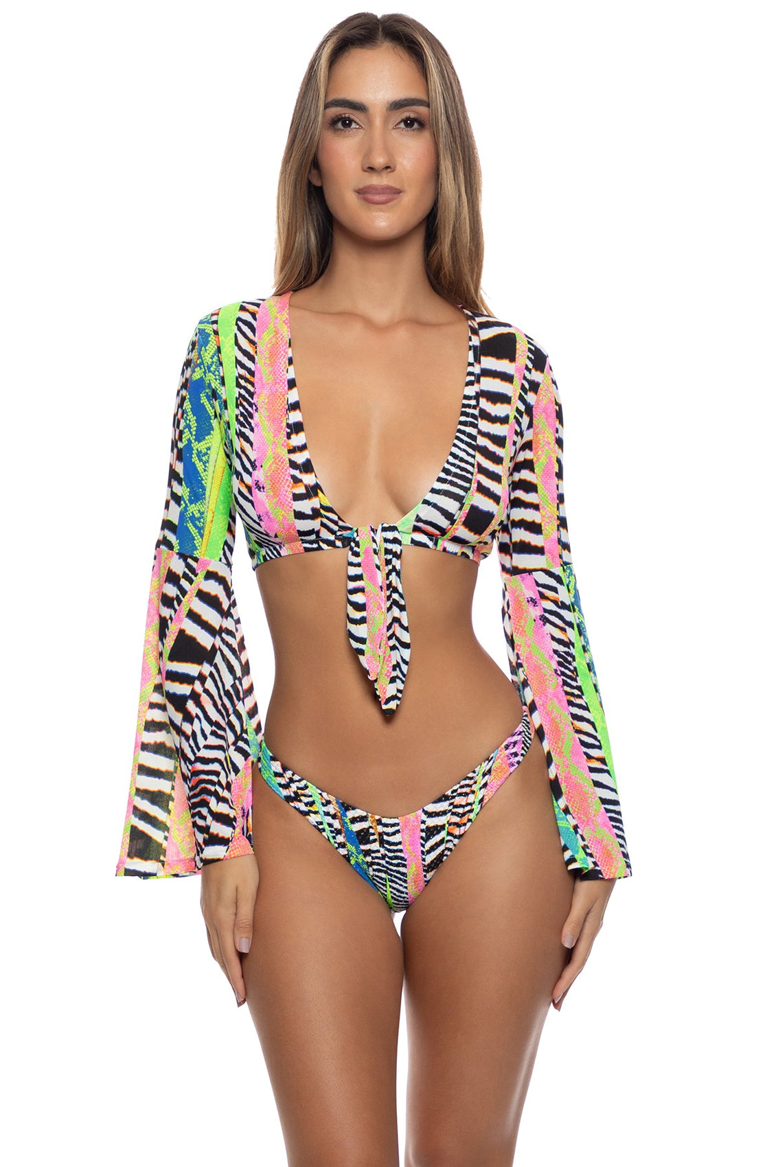LULI DISCO - Bell Sleeve Crop Top & High Leg Brazilian Bottom • Multicolor
