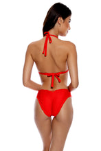 HOT TROPICS - Triangle Halter Top & Seamless Full Ruched Back Bottom • Lava Red