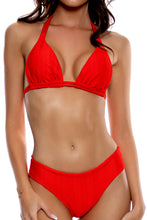 HOT TROPICS - Triangle Halter Top & Seamless Full Ruched Back Bottom • Lava Red