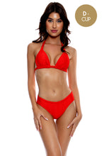 HOT TROPICS - Triangle Halter Top & Seamless Full Ruched Back Bottom • Lava Red