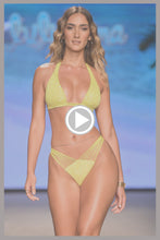 CHASING STARS - Sequins Triangle Halter Top & Sequins Multi Strap Brazilian Bottom • Neon Yellow Runway