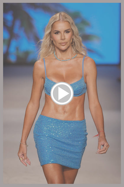 CHASING STARS - Sequins Balconette Top & Sequins Mini Skirt • Sky Blue Runway