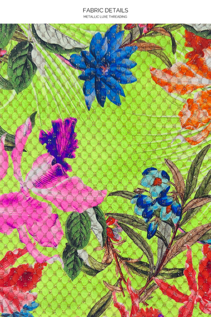 LULI TROPICS - Ruffle Deep V Wrap Triangle Top & High Leg Peek A Boo Ring Bottom • Multicolor Runway