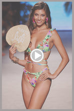 LULI TROPICS - Ruffle Deep V Wrap Triangle Top & High Leg Peek A Boo Ring Bottom • Multicolor Runway