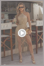 DORADA - Cross Halter Long Fringe Dress • Gold Rush Influencer