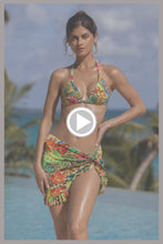 LUSH HORIZONS - Triangle Halter Top & Ruffled Sarong Mini Skirt • Multicolor