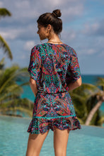 QUE LINDA - Playera V Neck Ruffle Dress • Multicolor