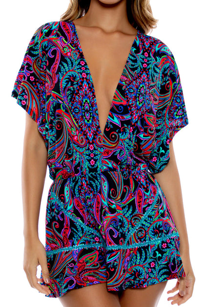 QUE LINDA - Playera V Neck Ruffle Dress • Multicolor