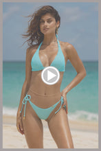 VIBRAS - Triangle Halter Top & Seamless Wavy Ruched Back Brazilian Tie Side Bottom • Aqua