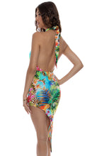 BIRDS OF PARADISE - Halter Neck Cut Out Asymmetric Midi Dress • Multicolor