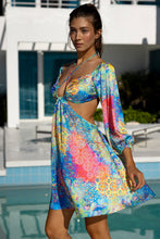 DECO GARDENS - Halter Long Sleeve Cut Out Short Dress • Multicolor