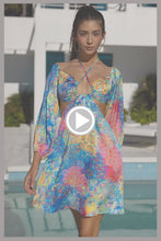 DECO GARDENS - Halter Long Sleeve Cut Out Short Dress • Multicolor