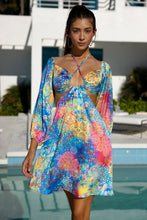 DECO GARDENS - Halter Long Sleeve Cut Out Short Dress • Multicolor