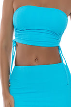 WAVY BABY - Drawstring Tube Top & Mini Skirt • Caribe Blue