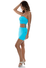 WAVY BABY - Drawstring Tube Top & Mini Skirt • Caribe Blue