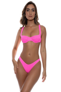 WAVY BABY - Wide Strap Balconette Top & High Leg Brazilian Bottom • Blazing Pink