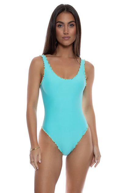 FOREVER LULI - Wavy Luxe Stitch Tank One Piece • Aqua