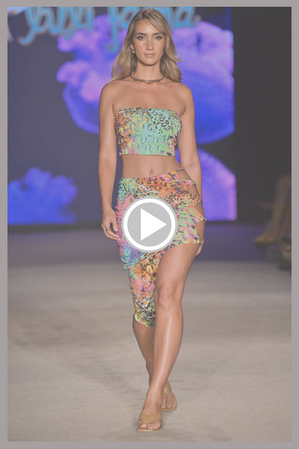 MIAMI MYSTIQUE - Double Knotted Side Cut Out Crop Top & Asymmetrical Waist Cut Out Skirt • Multicolor Runway