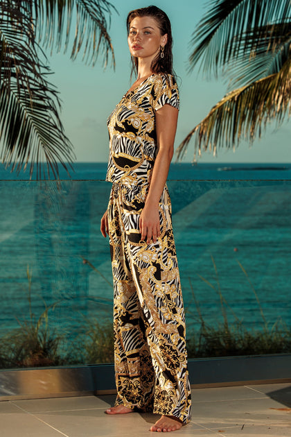 GODDESS VIBES - V Neck T Shirt & Elastic Waistband Pant • Multicolor