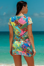 LA COSTA - V Neck T Shirt & Scrunch Up Mini Skirt • Multicolor