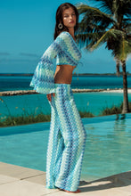 SEVEN SEAS - Bell Sleeve Scrunched Crop Top & Elastic Waistband Pant • Multi Blue