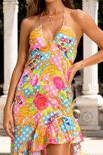 SHE'S CUTE - Drawstring Halter Asymmetrical Ruffle Dress • Multicolor