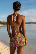 ELECTRIC SKIN - Triangle Halter Top & Sarong Mini Skirt • Multi Neon