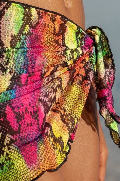 ELECTRIC SKIN - Triangle Halter Top & Sarong Mini Skirt • Multi Neon