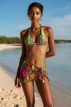 ELECTRIC SKIN - Triangle Halter Top & Sarong Mini Skirt • Multi Neon
