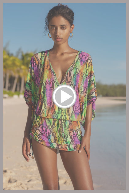 ELECTRIC SKIN - Cabana V Neck Dress • Multi Neon